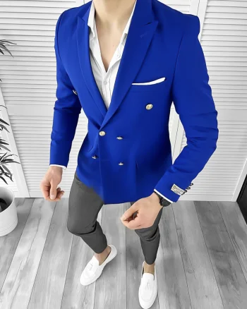 Sacou barbati slim fit albastru 041 P20-1.2