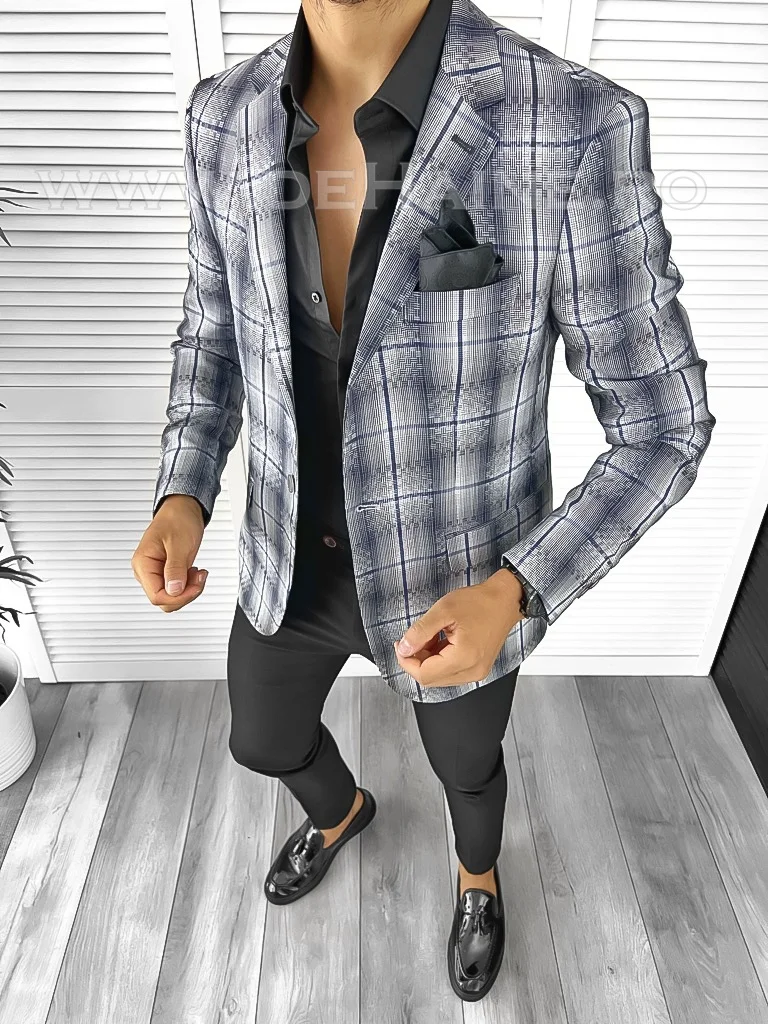 Sacou barbati slim fit in carouri B8276 D11-5.3