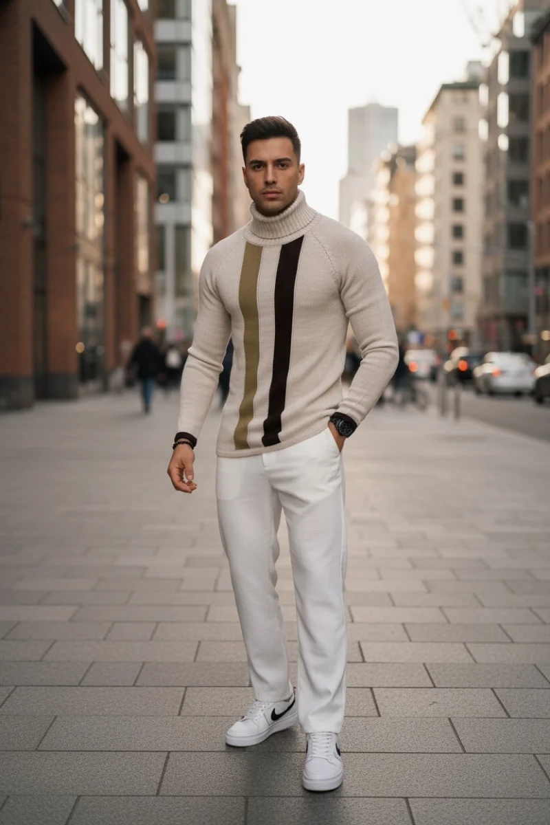 Pulover barbati gros slim fit bej ZR T3581 O1-5.1