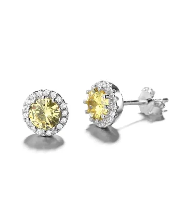 Cercei argint 925, JW784, model zirconiu galben, placati cu rodiu