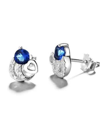 Cercei argint 925, JW789, model zirconiu albastru, placati cu rodiu