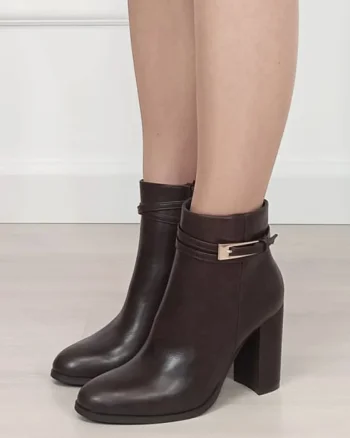 Botine maro elegante cu toc gros 6337 114