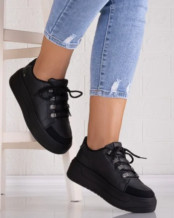 Sneakers dama cu platforma Negri din Piele Ecologica Davena