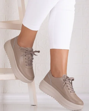Pantofi dama casual Khaki din Piele Naturala Lerana
