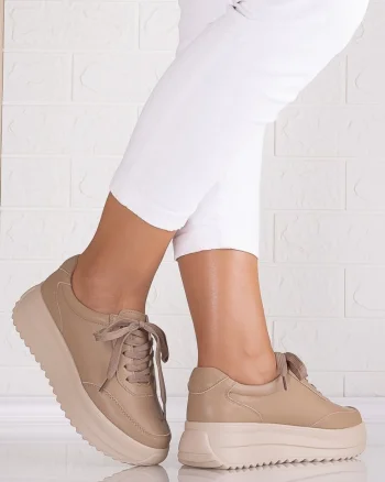 Pantofi dama casual Khaki din Piele Naturala Delaia