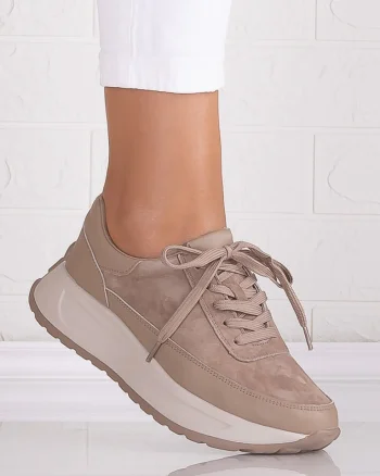 Pantofi dama casual Khaki din Piele Naturala Intoarsa Morela