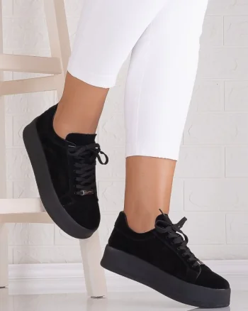 Pantofi dama casual Negri din Piele Naturala Intoarsa Semila