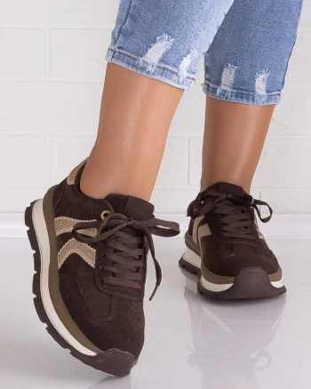 Sneakers dama cu platforma Maro din Piele Ecologica Intoarsa Suziana