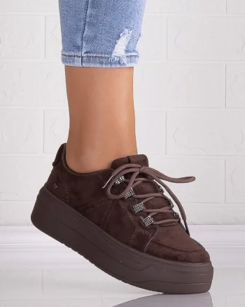 Sneakers dama cu platforma Maro din Piele Ecologica Intoarsa Davena