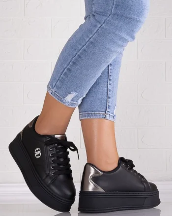 Sneakers dama cu platforma Negri din Piele Ecologica Zenda