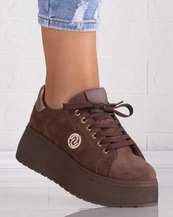 Sneakers dama cu platforma Maro din Piele Ecologica Intoarsa Masega