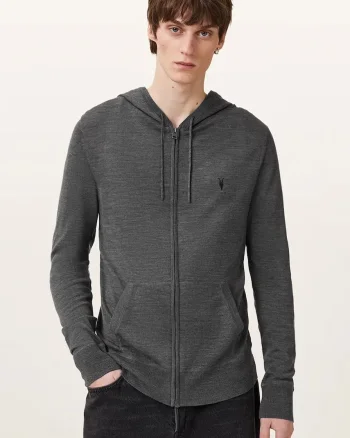 AllSaints  hanorac cu fermoar și glugă pentru bărbați din lână