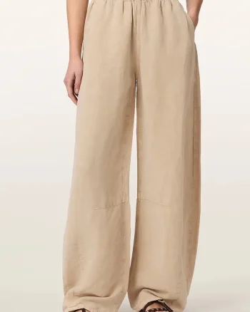 AllSaints  pantaloni wide leg pentru femei cu amestec de in JETT