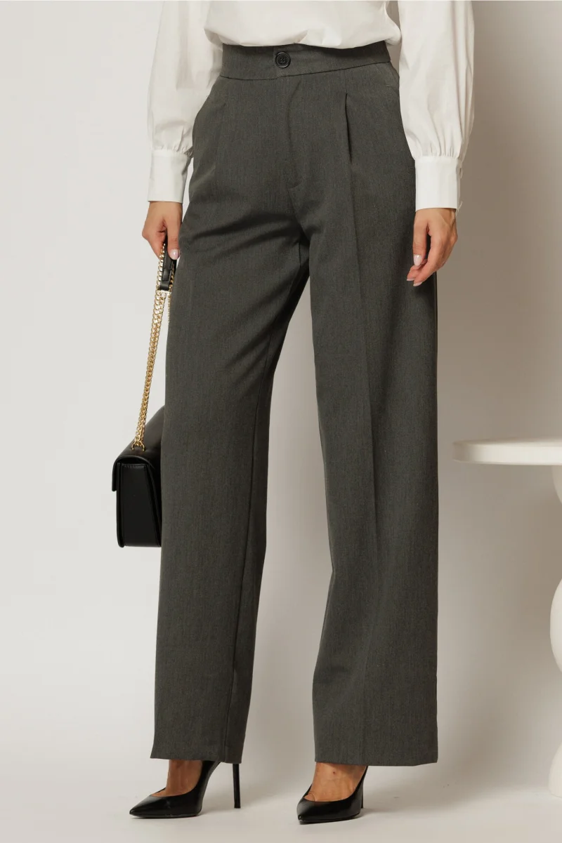 Pantaloni dama gri cu buzunare si croi usor evazat