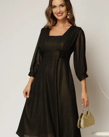 Rochie midi neagra de ocazie din voal cu pelicula