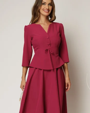 Rochie eleganta magenta tip sacou cu peplum