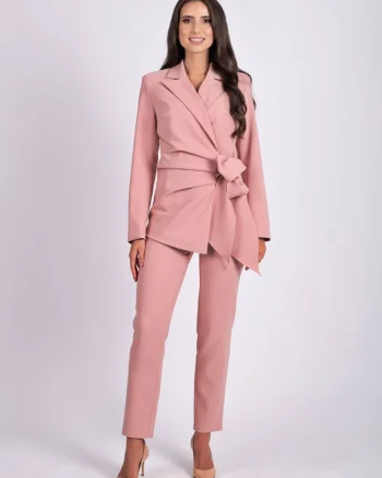 Pantaloni roz prafuit conici cu talie inalta