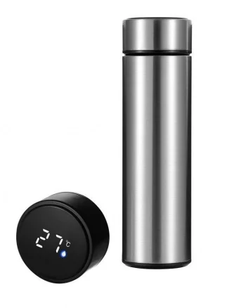 Termos Inteligent din Inox, cu Afișaj LED, 500 ml, TRM06, Argintiu