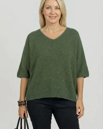 Pulover pufos cu alpaca, oversize cu maneca fluture, verde pastelat