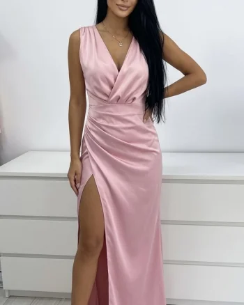 Rochie eleganta lunga din tafta cu slit adanc pe picior