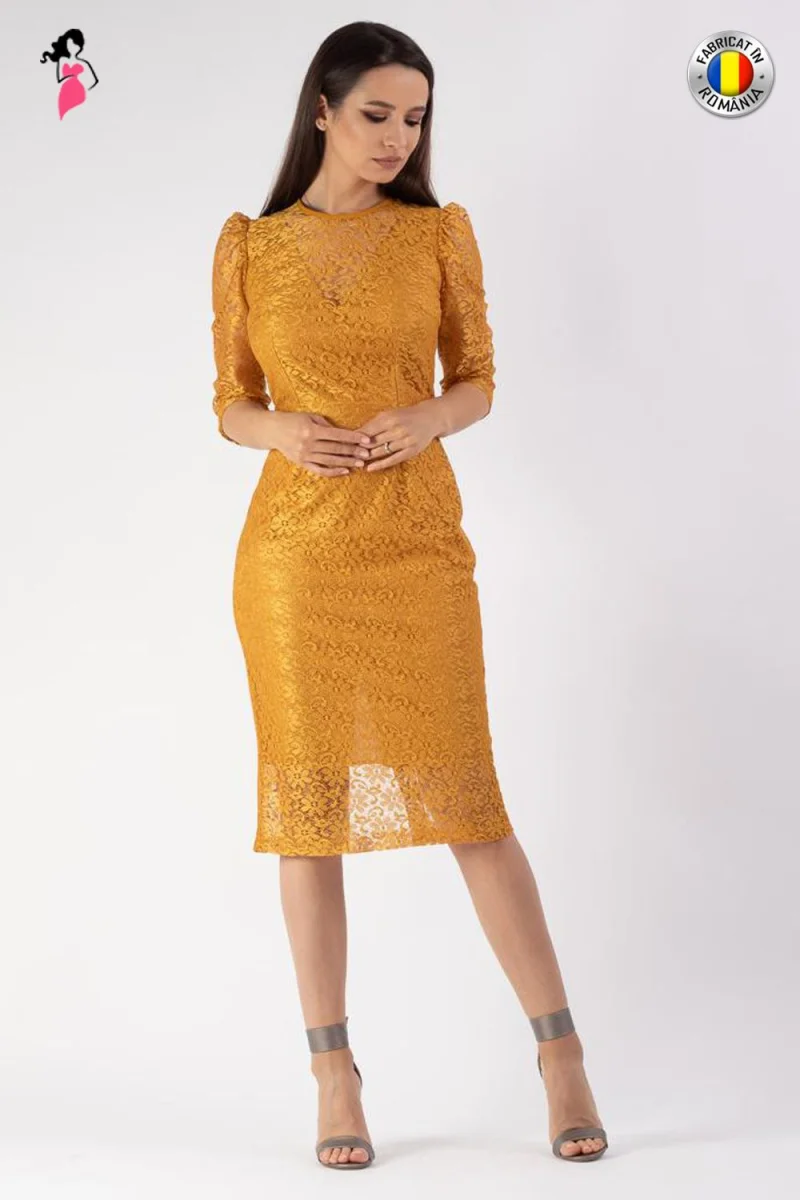 Rochie mustar Moze din broderie mustar