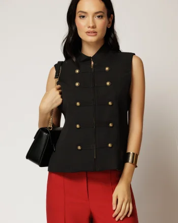 Vesta neagra casual office cu croi cambrat