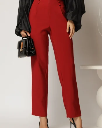 Pantaloni bordo conici cu nasturi decorativi pe talie