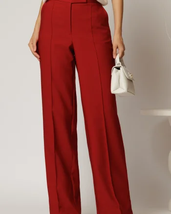 Pantaloni dama bordo cu croi drept si inchidere cu doi nasturi
