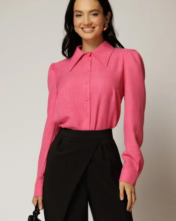 Camasa DY Fashion fucsia cu maneca lunga cu guler ascutit