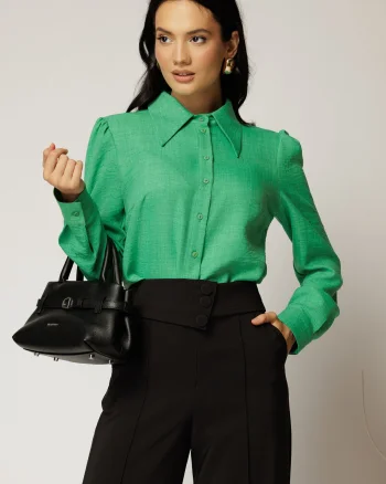 Camasa DY Fashion verde cu maneca lunga cu guler ascutit