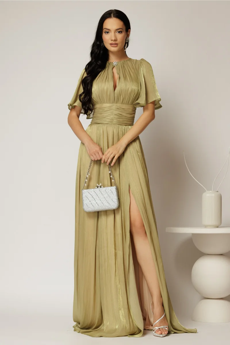 Rochie DY Fashion lunga verde lime de seara din voal peliculizat