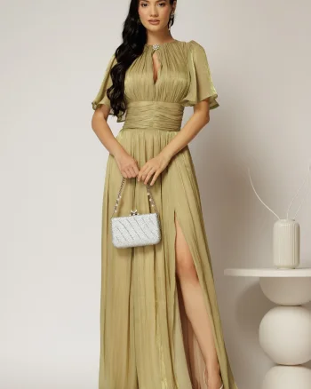 Rochie DY Fashion lunga verde lime de seara din voal peliculizat