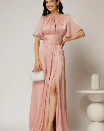 Rochie DY Fashion lunga roz de seara din voal peliculizat