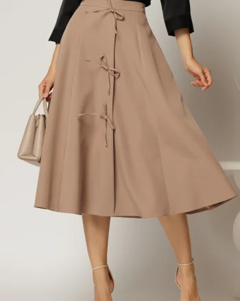 Fusta DY Fashion bej midi clos cu fundite aplicate