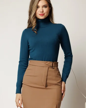 Maleta albastru petrol din tricot cu guler intors