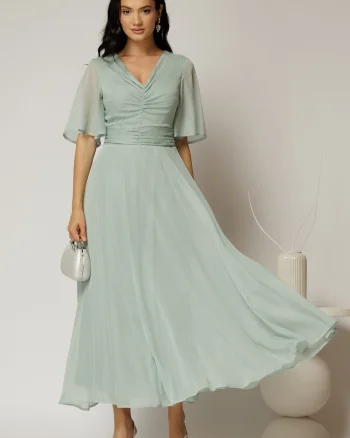 Rochie DY Fashion midi bleu din voal cu fir lurex