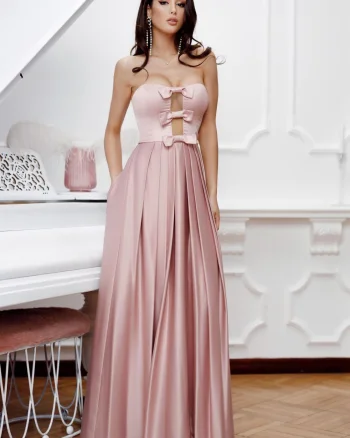 Rochie eleganta lunga din tafta roz pudra
