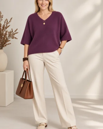 Pulover pufos cu alpaca, oversize cu maneca fluture, visiniu