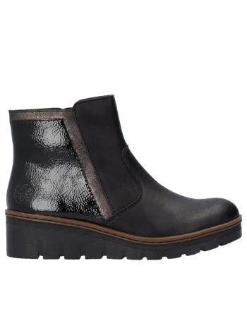 Ghete casual, dama, RIEKER, X9150-00 negru, piele ecologica