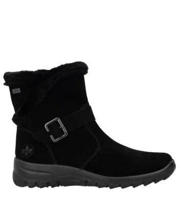 Ghete casual, dama, RIEKER, L7179-00 negru, piele intoarsa