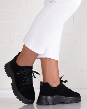Pantofi dama casual Negri din Piele Naturala Intoarsa Alisma