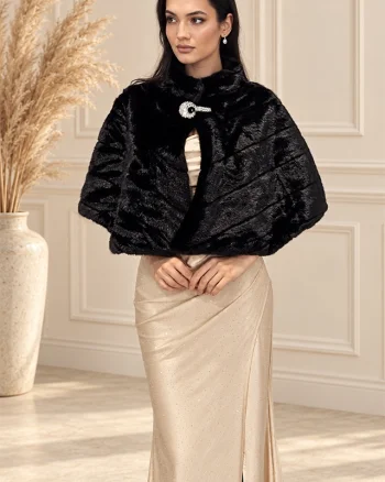 Blana ecologica Ottavia, cu brosa si prindere pe interior, Negru, Marime OneSize