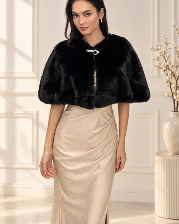 Bolero blana ecologica PAOLLA, cu prindere tip brosa, Negru, Marime OneSize
