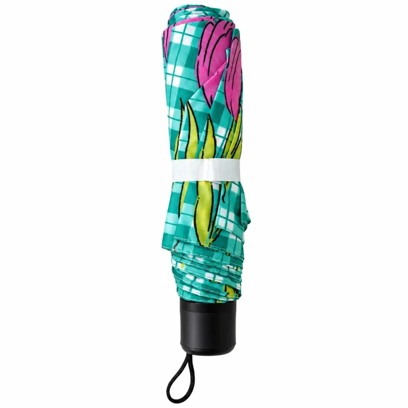 Umbrela pliabila pentru ploaie, 8 spite, diametru 97 cm, UMB071, Verde cu imprimeu lalele