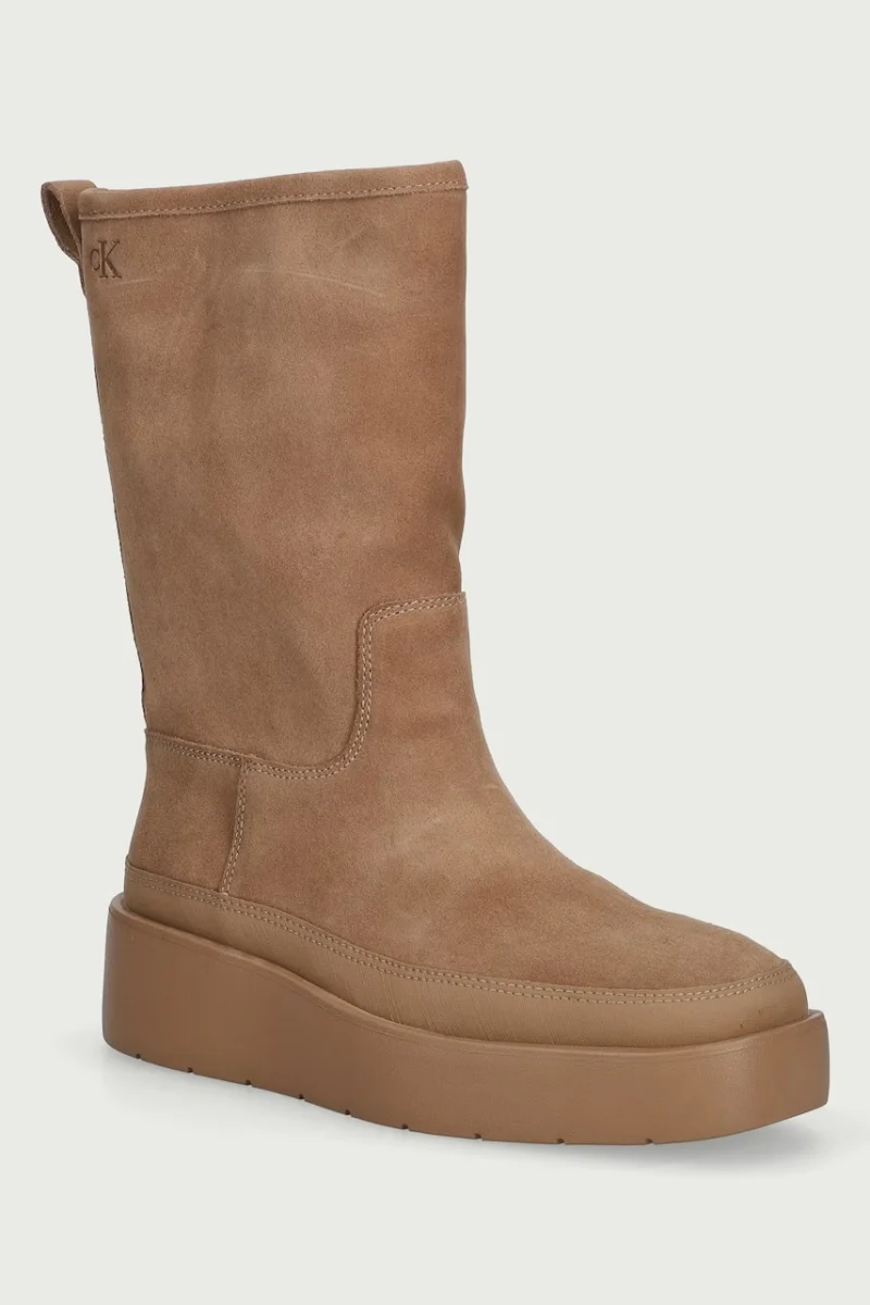 Calvin Klein  botine cu platformă pentru femei din piele întoarsă FLATFORM MID BOOT SUEDE WL