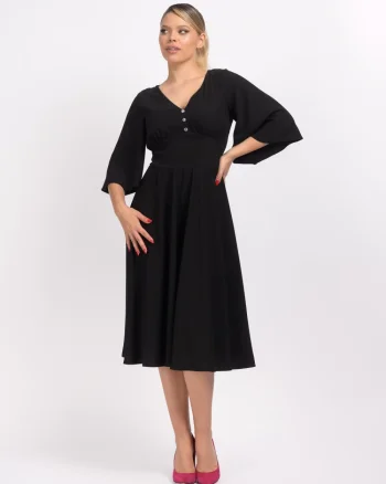 Rochie eleganta neagra din dublu voal cu nasturei tip bijuterie