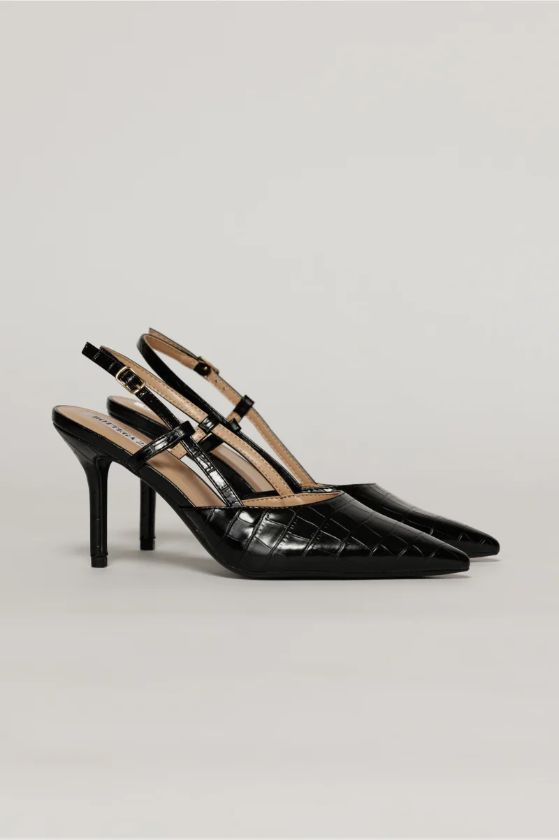 Pantofi eleganti negri cu imprimeu sarpe