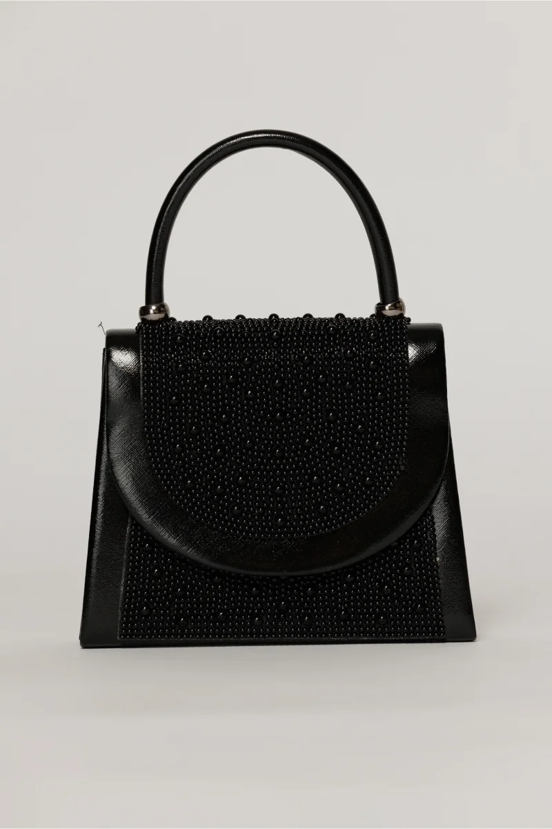 Clutch elegant negru decorat cu perle si margele