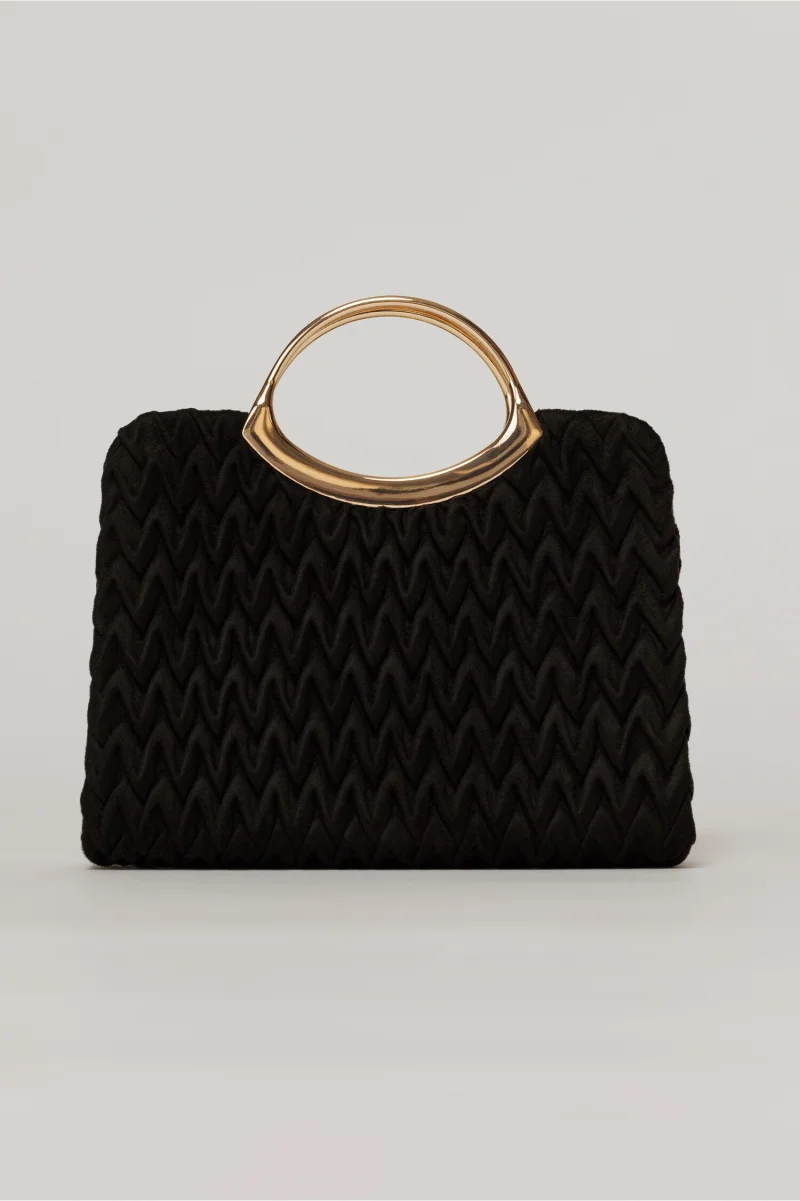 Clutch elegant negru din piele ecologica intoarsa cu design modern