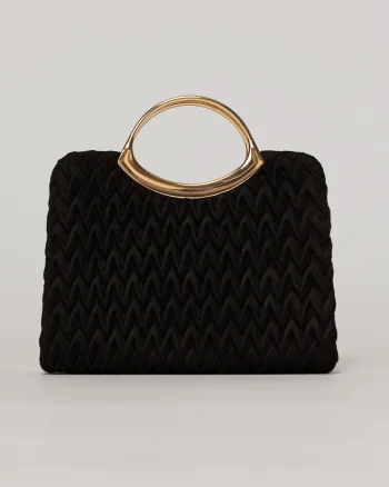 Clutch elegant negru din piele ecologica intoarsa cu design modern